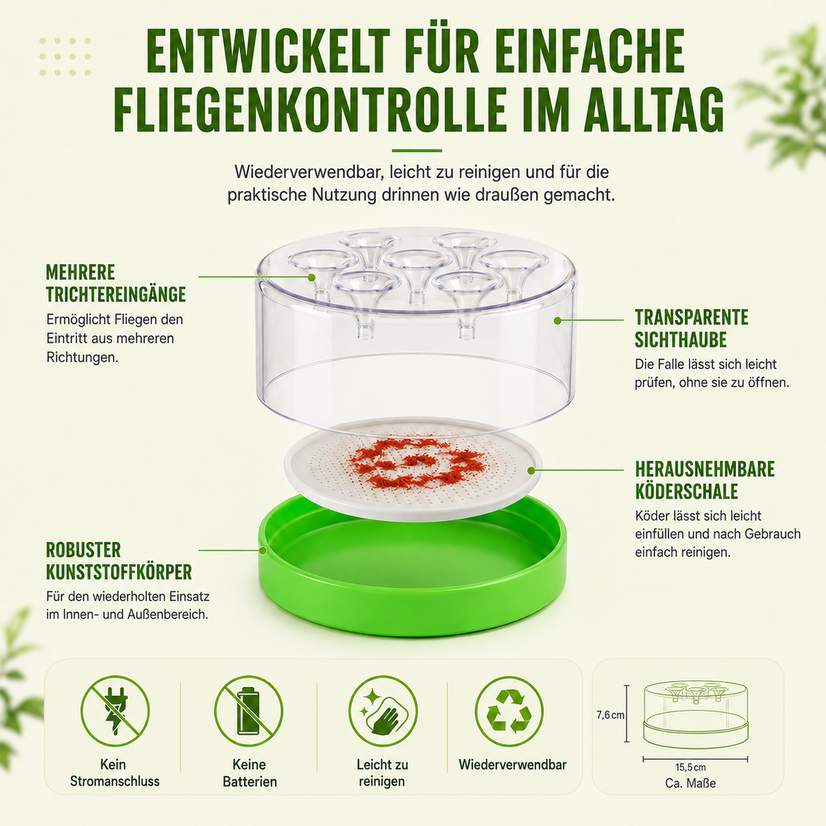 Wiederverwendbare, nicht-elektrische Fliegenfalle – sicher für Haustiere und Kinder 🐶👶🚫⚡🪰