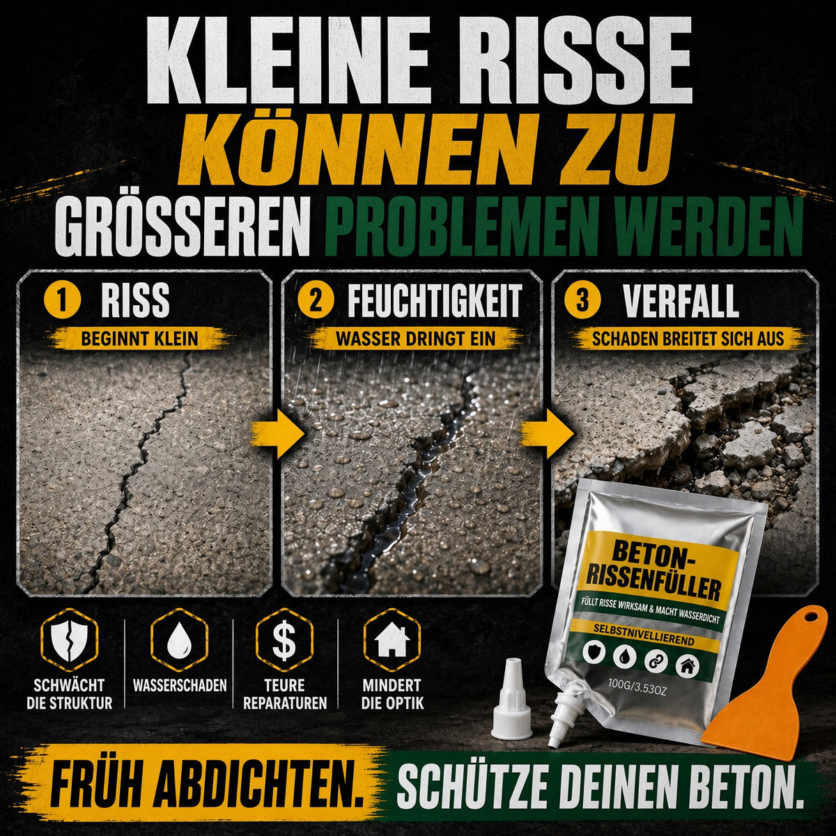 💧 50% Rabatt! Wasserfester Beton-Rissfüller 🧱 – Risse schnell reparieren & zuverlässig abdichten 🔧