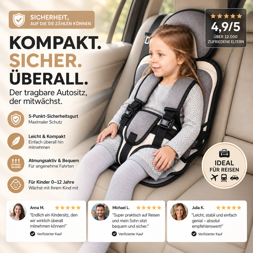 🔥 50 % Rabatt ! Zusammenklappbarer Kindersitz – Faltbar, sicher, überall dabei! 🧒 5-Punkt-Gurt, atmungsaktiv, für 0–12 Jahre ⚡ Limitiertes Angebot ⏳