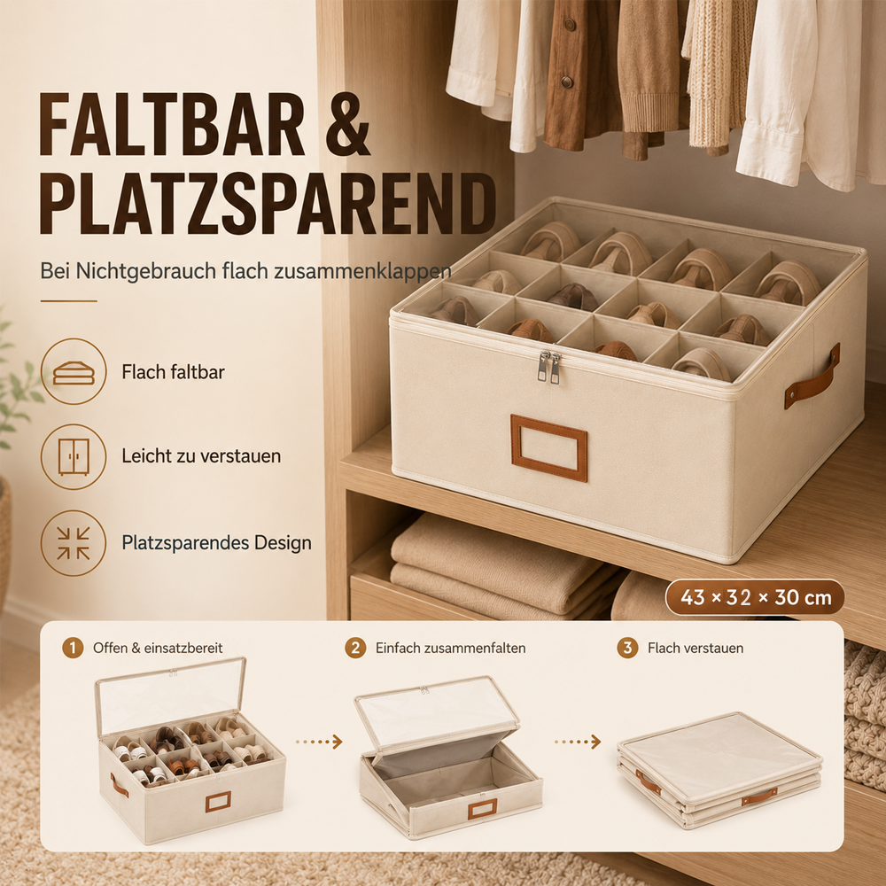 👟 Schuh-Organizer aus Stoff – platzsparende Aufbewahrungsbox – für bis zu 16 Paar Schuhe – ideal für Kleiderschränke, Flure & Reisen – schützt vor Staub & Schmutz