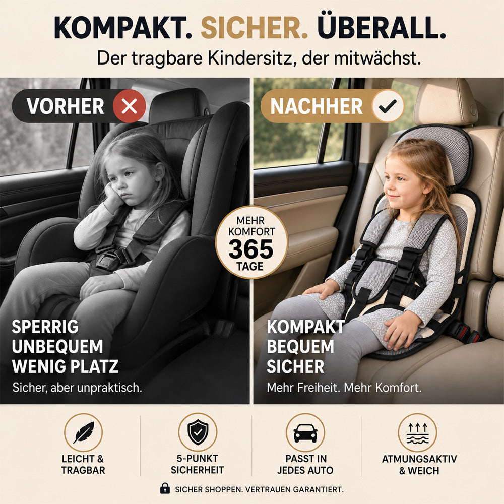 🔥 50 % Rabatt ! Zusammenklappbarer Kindersitz – Faltbar, sicher, überall dabei! 🧒 5-Punkt-Gurt, atmungsaktiv, für 0–12 Jahre ⚡ Limitiertes Angebot ⏳