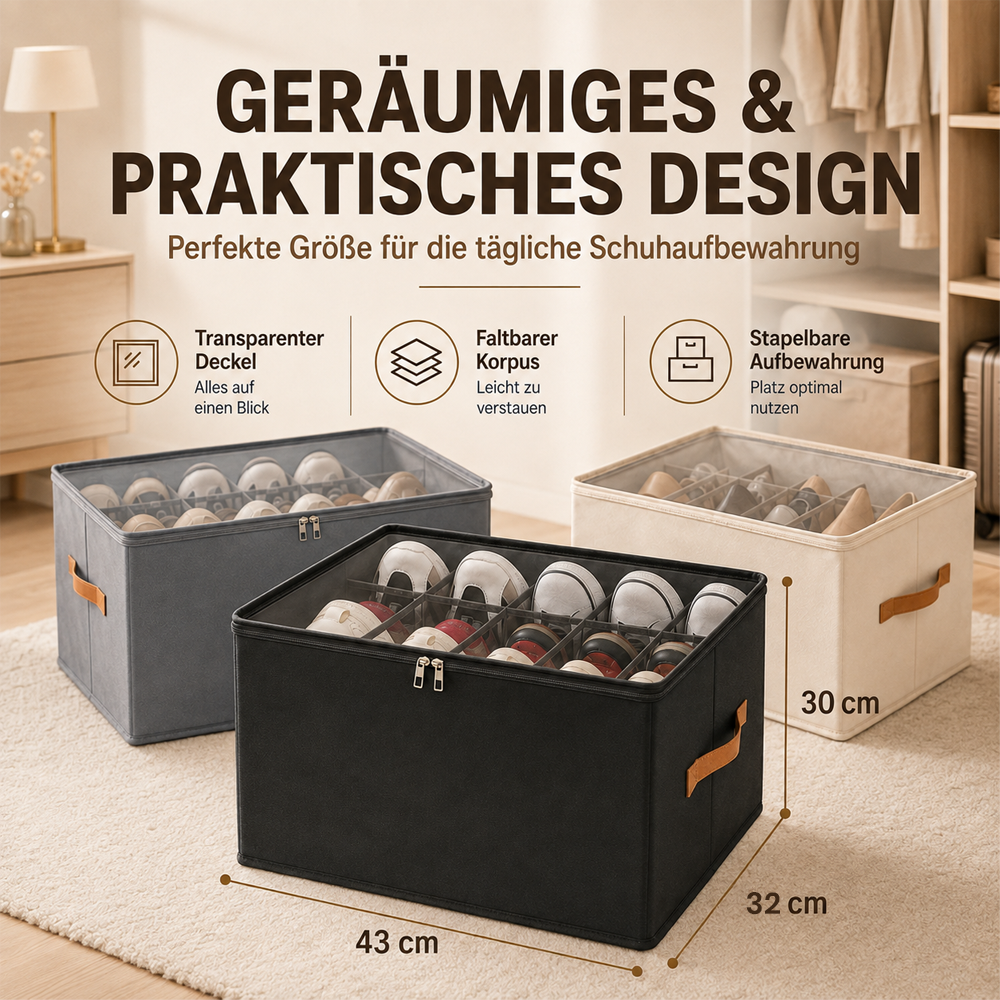 👟 Schuh-Organizer aus Stoff – platzsparende Aufbewahrungsbox – für bis zu 16 Paar Schuhe – ideal für Kleiderschränke, Flure & Reisen – schützt vor Staub & Schmutz
