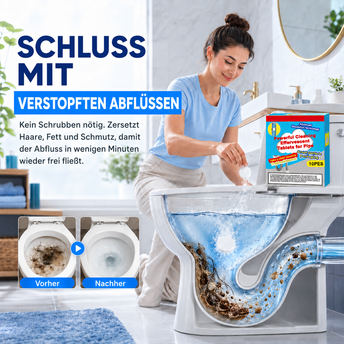 🔥🎁 1+1 GRATIS!!🥳 💞 50K+ VERKAUFT! ⚡💧 Leistungsstarke Brausetabletten zur Rohrreinigung