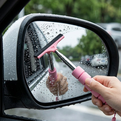 Snuffcup® Retractable Car Rearview Mirror Squeegee - Extendable Glass Wiper with Soft Sponge Handle for Rainy Day Visibility