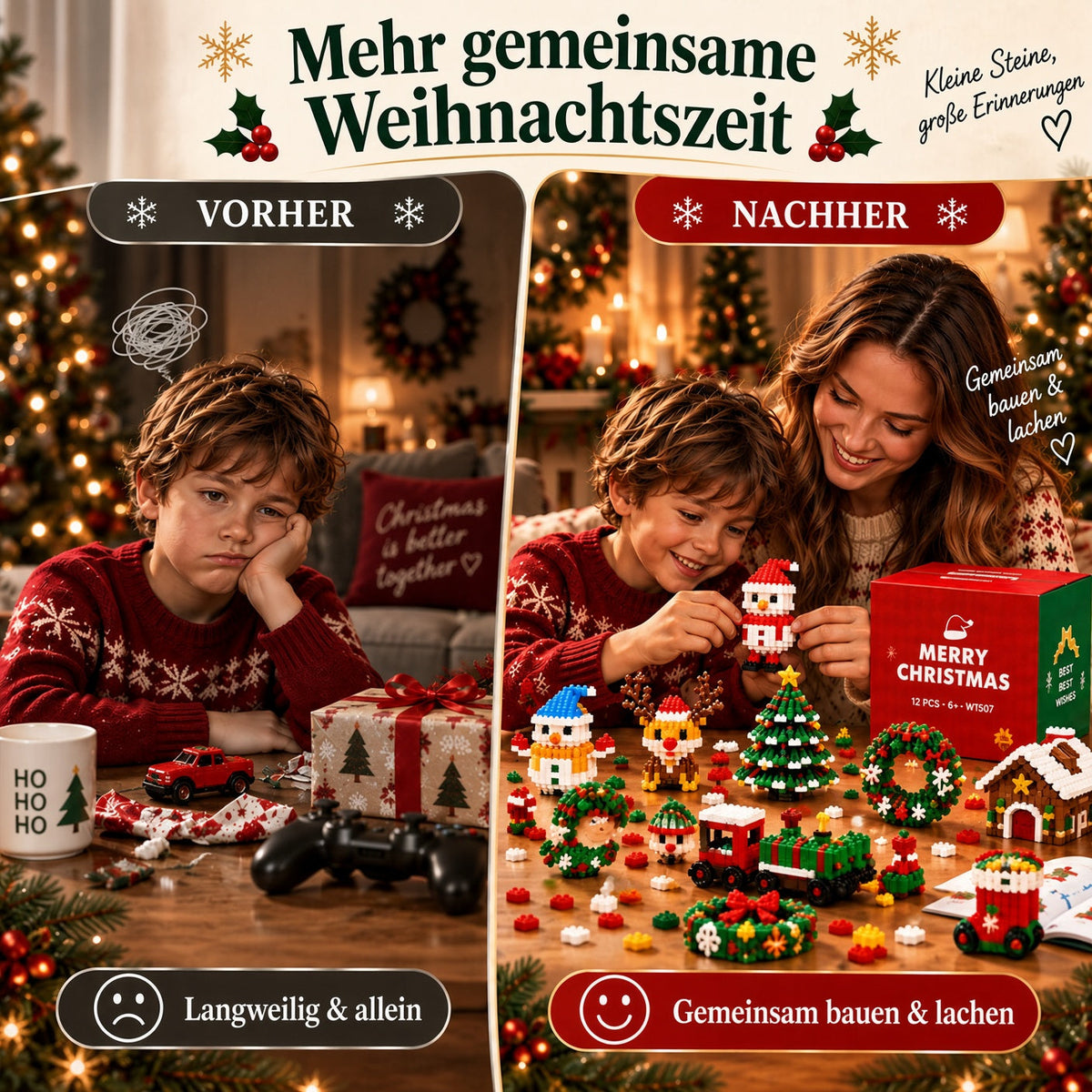 ⏳ Nur heute 49 % sparen – 🎄 12-Tage-Mini-Weihnachtsornament-Adventskalender | 12 einzigartige, festliche Bausets mit Aufhängeschlaufen – perfekt zum Schmücken von Weihnachtsbäumen, Kränzen und festlichen Dekorationen 🧱