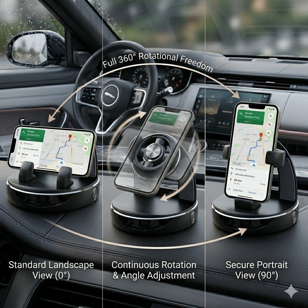 Snuffcup® 360° Rotational Dashboard Phone Holder - Universal Car Mount with Adjustable Viewing Angles for Secure Navigation