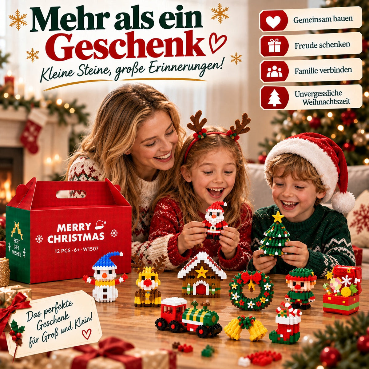 ⏳ Nur heute 49 % sparen – 🎄 12-Tage-Mini-Weihnachtsornament-Adventskalender | 12 einzigartige, festliche Bausets mit Aufhängeschlaufen – perfekt zum Schmücken von Weihnachtsbäumen, Kränzen und festlichen Dekorationen 🧱