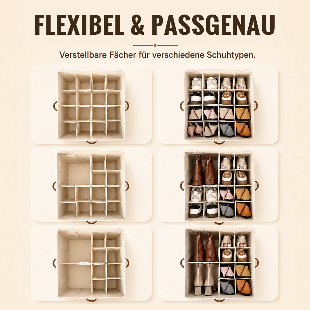 👟 Schuh-Organizer aus Stoff – platzsparende Aufbewahrungsbox – für bis zu 16 Paar Schuhe – ideal für Kleiderschränke, Flure & Reisen – schützt vor Staub & Schmutz