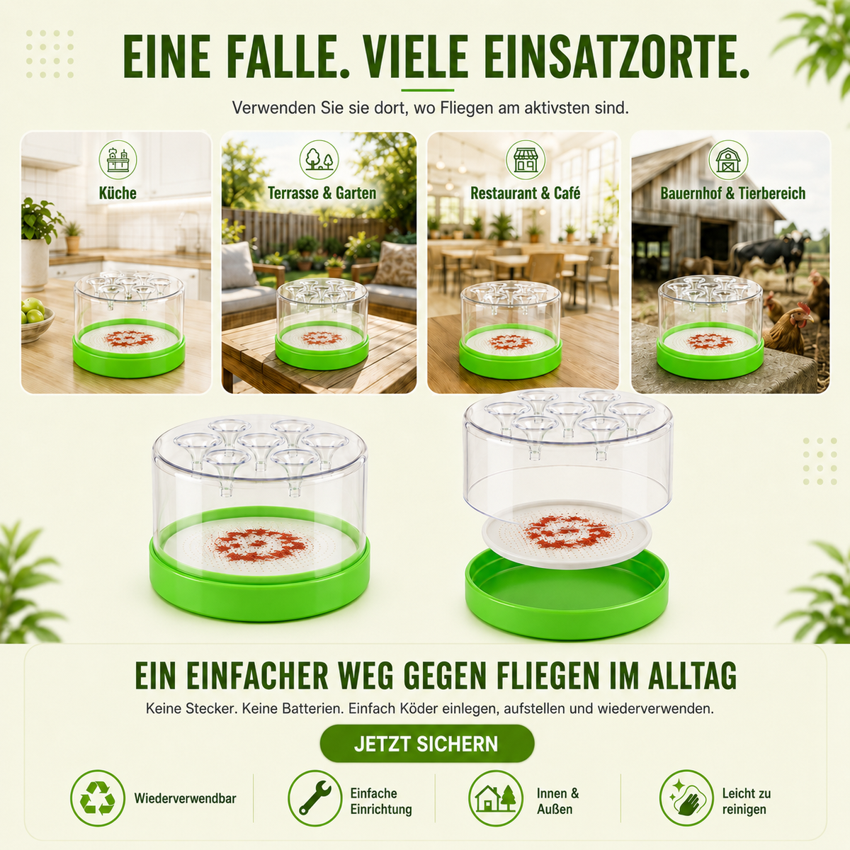 Wiederverwendbare, nicht-elektrische Fliegenfalle – sicher für Haustiere und Kinder 🐶👶🚫⚡🪰