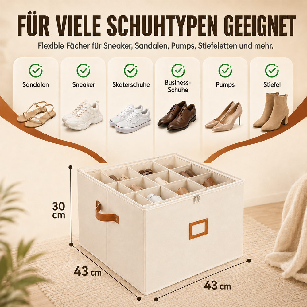 👟 Schuh-Organizer aus Stoff – platzsparende Aufbewahrungsbox – für bis zu 16 Paar Schuhe – ideal für Kleiderschränke, Flure & Reisen – schützt vor Staub & Schmutz