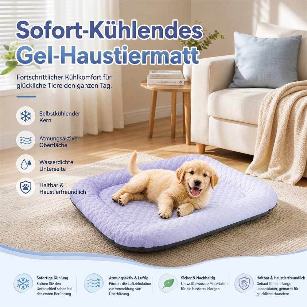 ❄️ Haustier-Kühlmatte für Hunde & Katzen 🐾 Natürlich kühles Ice-Silk-Pad • Atmungsaktiv • waschbar • weich
