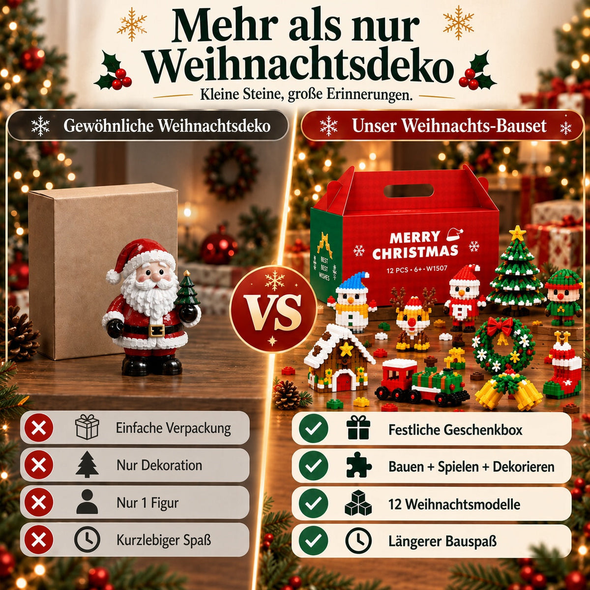 ⏳ Nur heute 49 % sparen – 🎄 12-Tage-Mini-Weihnachtsornament-Adventskalender | 12 einzigartige, festliche Bausets mit Aufhängeschlaufen – perfekt zum Schmücken von Weihnachtsbäumen, Kränzen und festlichen Dekorationen 🧱