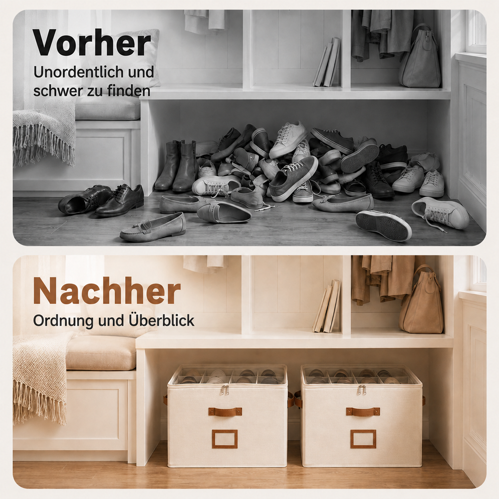👟 Schuh-Organizer aus Stoff – platzsparende Aufbewahrungsbox – für bis zu 16 Paar Schuhe – ideal für Kleiderschränke, Flure & Reisen – schützt vor Staub & Schmutz