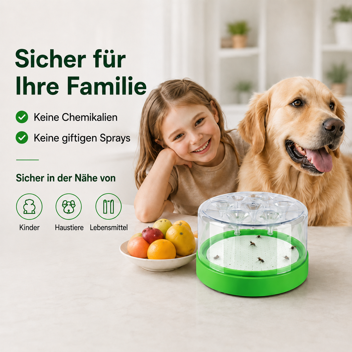 Wiederverwendbare, nicht-elektrische Fliegenfalle – sicher für Haustiere und Kinder 🐶👶🚫⚡🪰