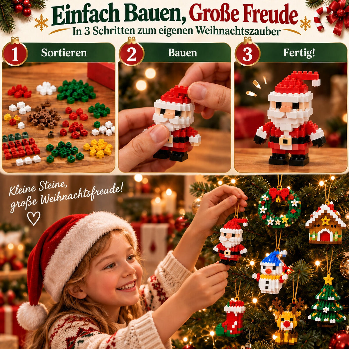 ⏳ Nur heute 49 % sparen – 🎄 12-Tage-Mini-Weihnachtsornament-Adventskalender | 12 einzigartige, festliche Bausets mit Aufhängeschlaufen – perfekt zum Schmücken von Weihnachtsbäumen, Kränzen und festlichen Dekorationen 🧱