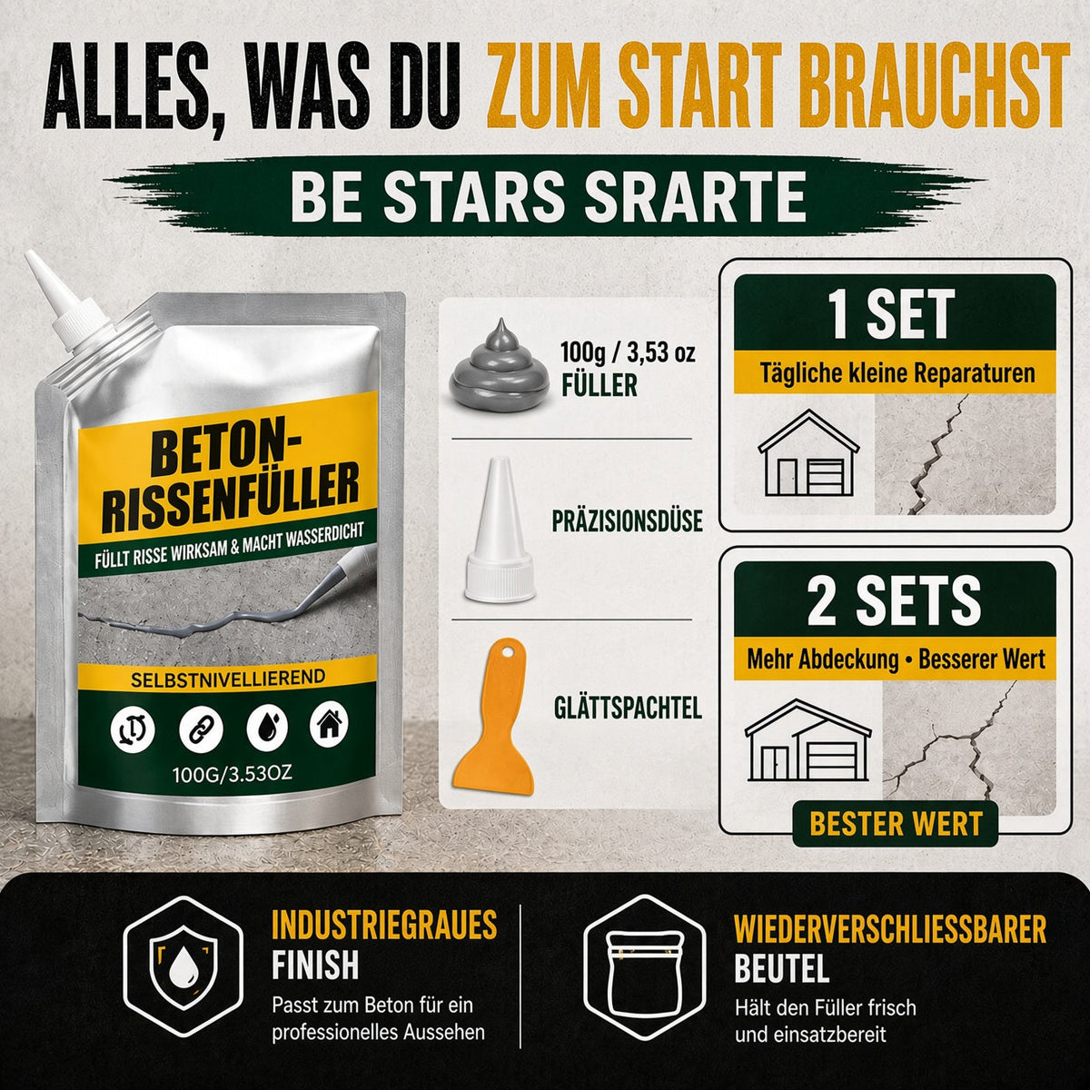 💧 50% Rabatt! Wasserfester Beton-Rissfüller 🧱 – Risse schnell reparieren & zuverlässig abdichten 🔧