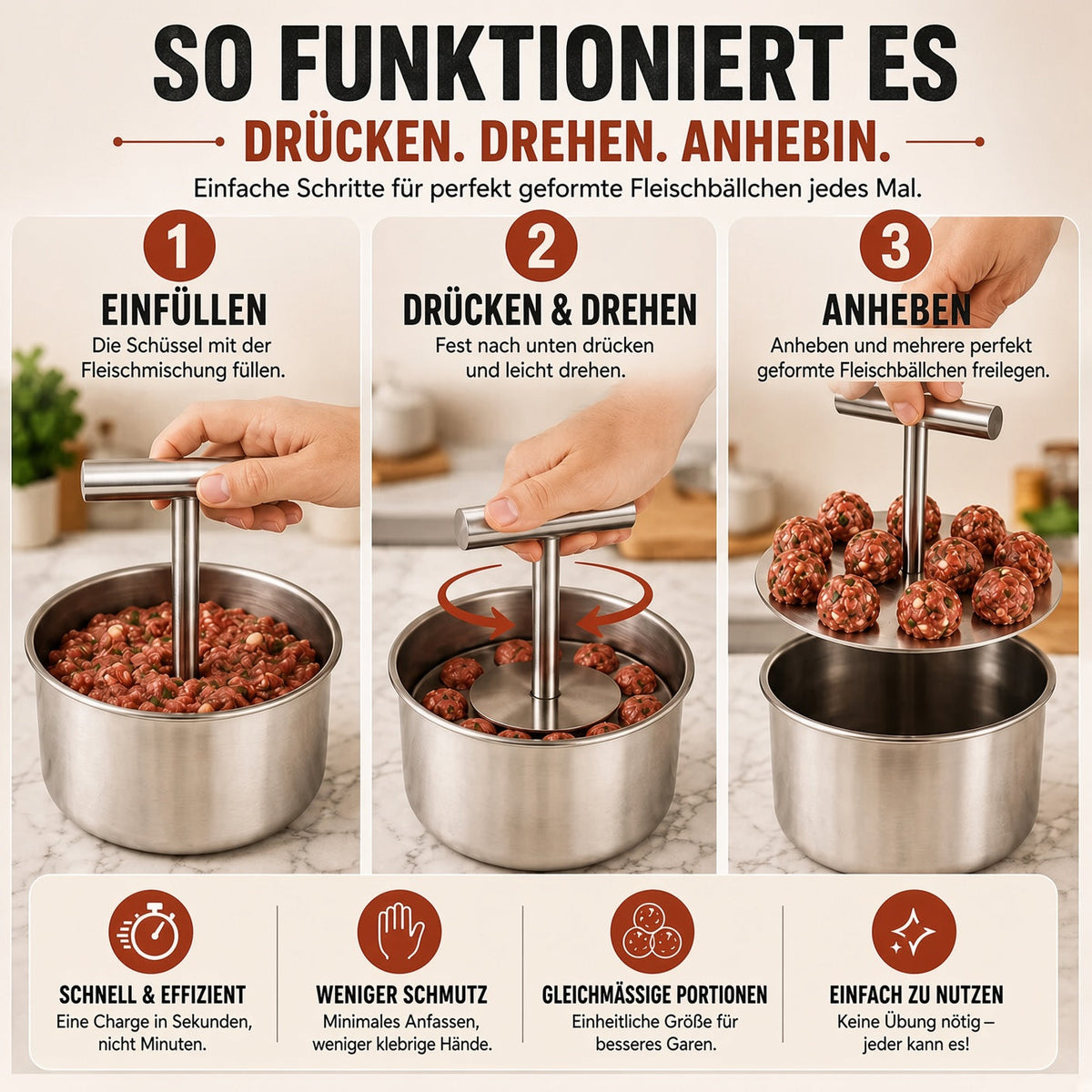 📢📢 50 % Rabatt !! ⏰🍡 Fleischbällchen‑Maker aus lebensmittelechtem Edelstahl für die Küche