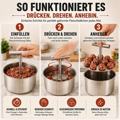 📢📢 50 % Rabatt !! ⏰🍡 Fleischbällchen‑Maker aus lebensmittelechtem Edelstahl für die Küche