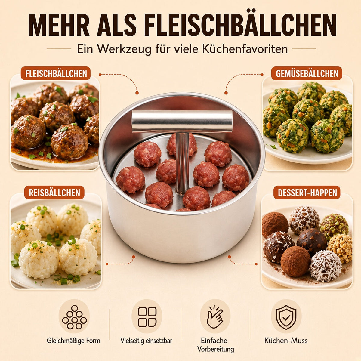 📢📢 50 % Rabatt !! ⏰🍡 Fleischbällchen‑Maker aus lebensmittelechtem Edelstahl für die Küche