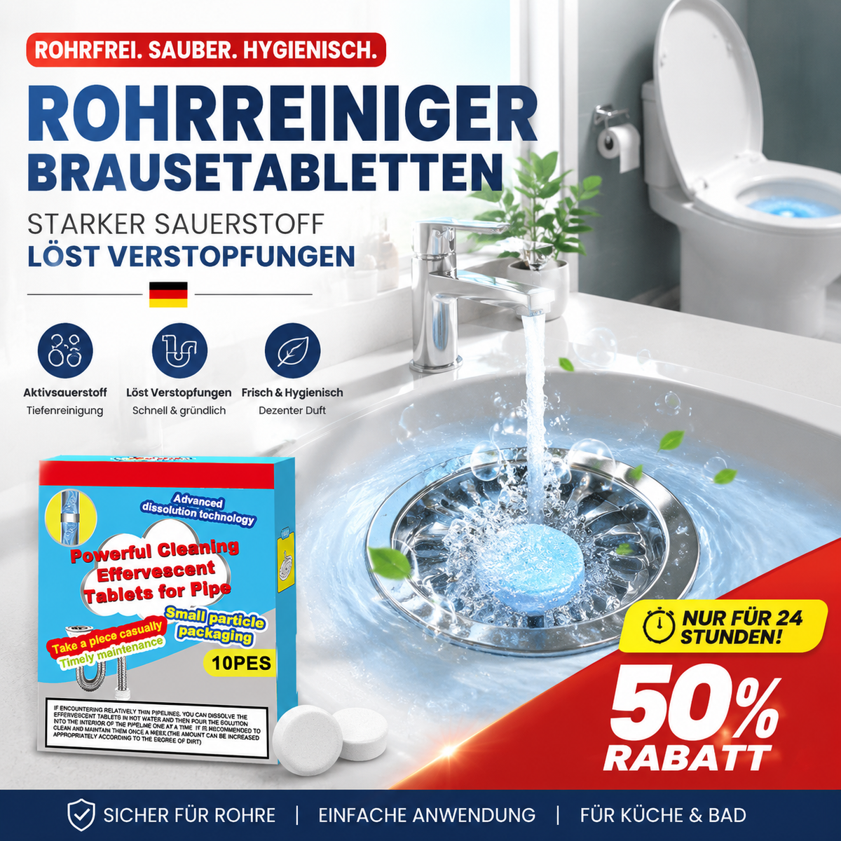 🔥🎁 1+1 GRATIS!!🥳 💞 50K+ VERKAUFT! ⚡💧 Leistungsstarke Brausetabletten zur Rohrreinigung