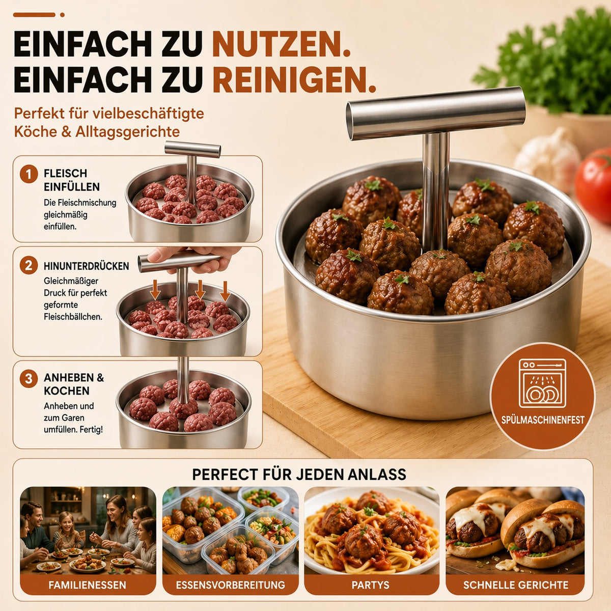 📢📢 50 % Rabatt !! ⏰🍡 Fleischbällchen‑Maker aus lebensmittelechtem Edelstahl für die Küche