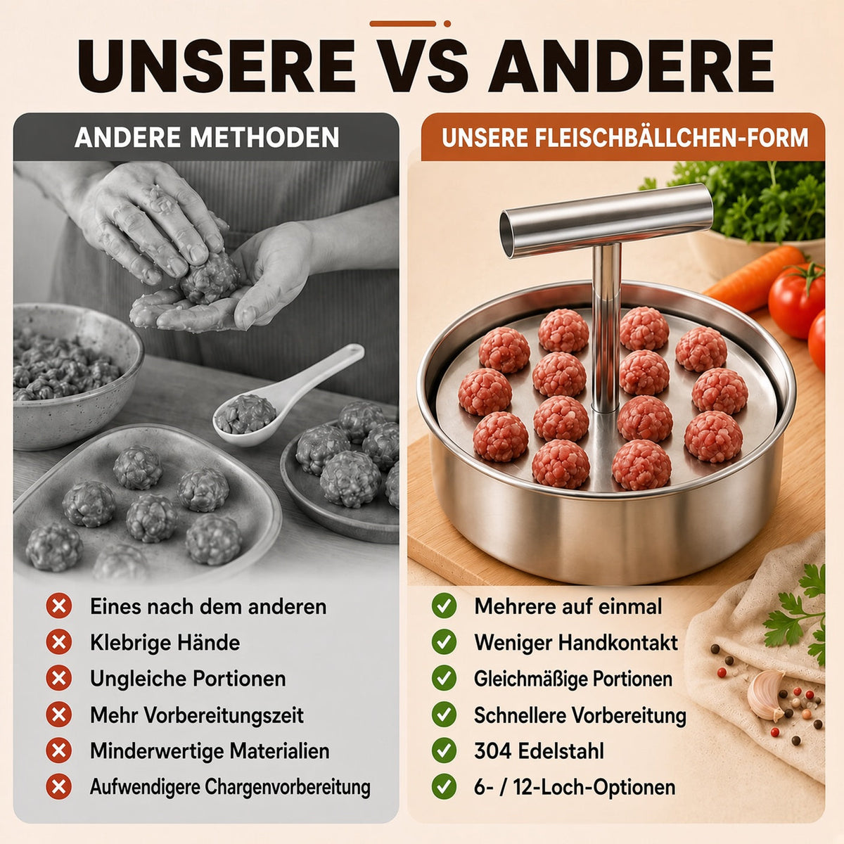 📢📢 50 % Rabatt !! ⏰🍡 Fleischbällchen‑Maker aus lebensmittelechtem Edelstahl für die Küche